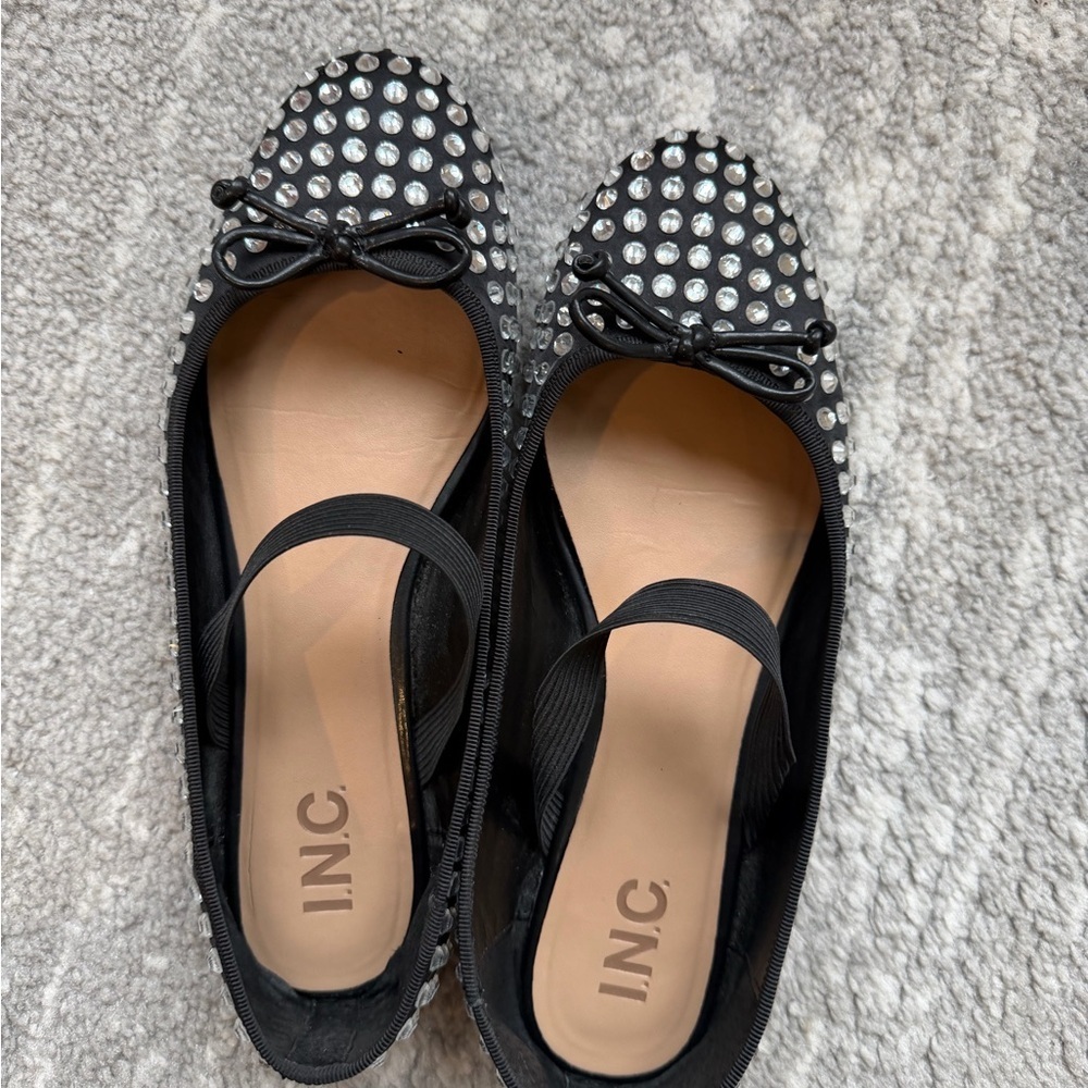 INC International Concepts Black and Silver Embellished Flats